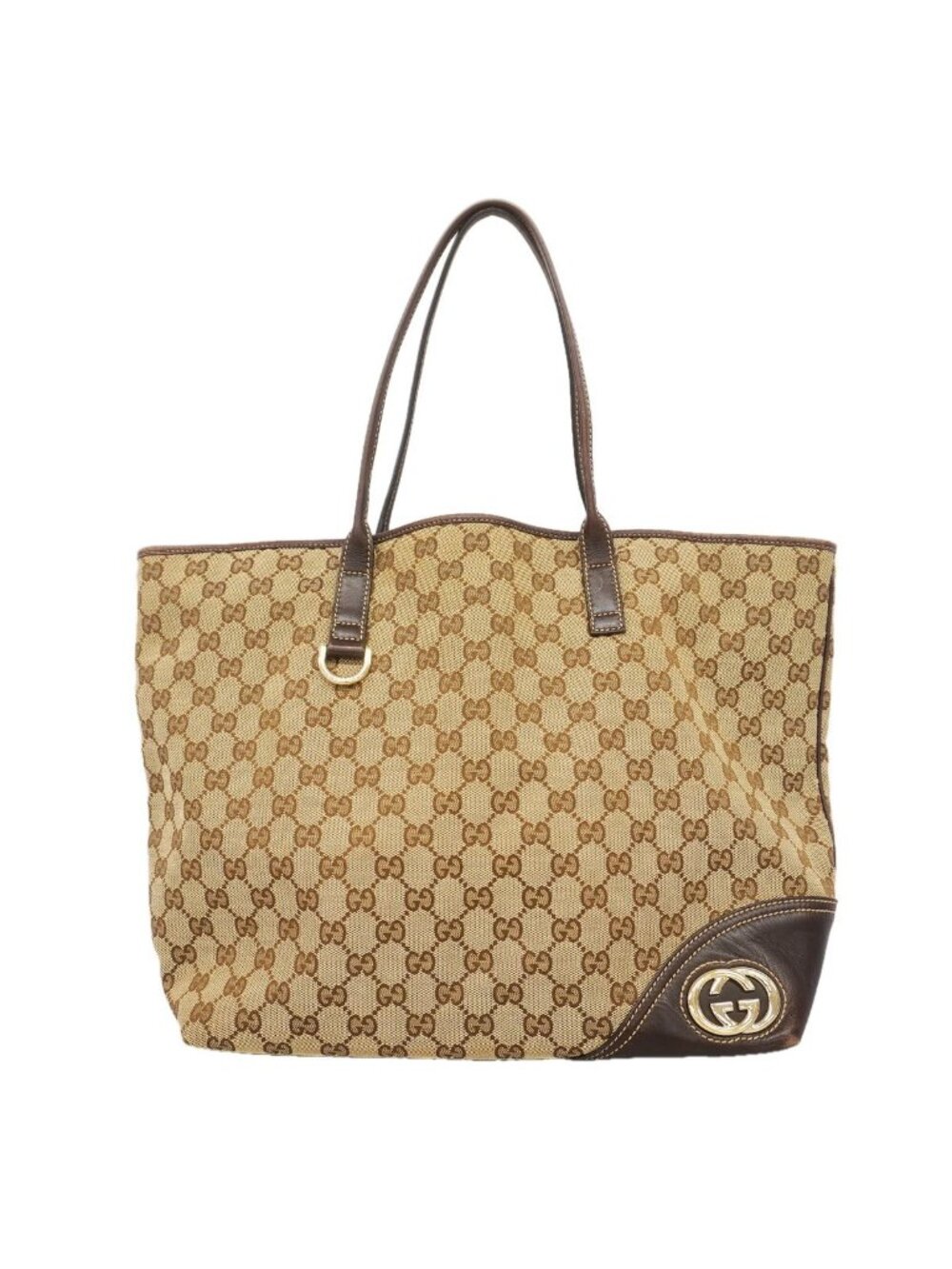 Gucci Tote Bag GG Canvas Interlocking G Beige Brown Champagne Gold
